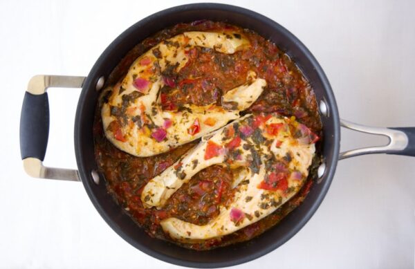 Sexy Salmon Cutlets Simmered with Tomato & Herbs